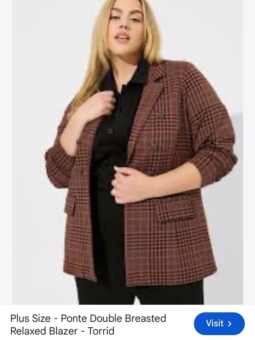 torrid Brown Plaid Double-Breasted Blazer